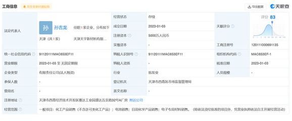 天賜材料在天津成立新公司，注冊(cè)資本5000萬(wàn)布局日用化學(xué)產(chǎn)品銷(xiāo)售